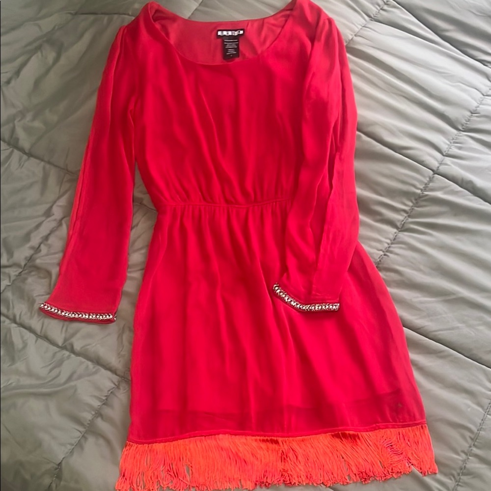 Flirty Red Dress with Fringe Hem
